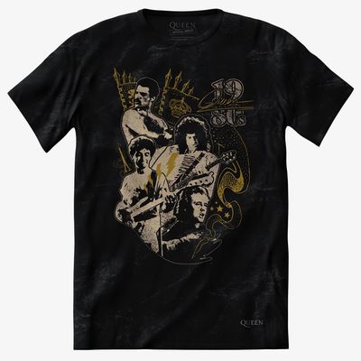 Camiseta Queen - Queen 1980s - Preta Estonada